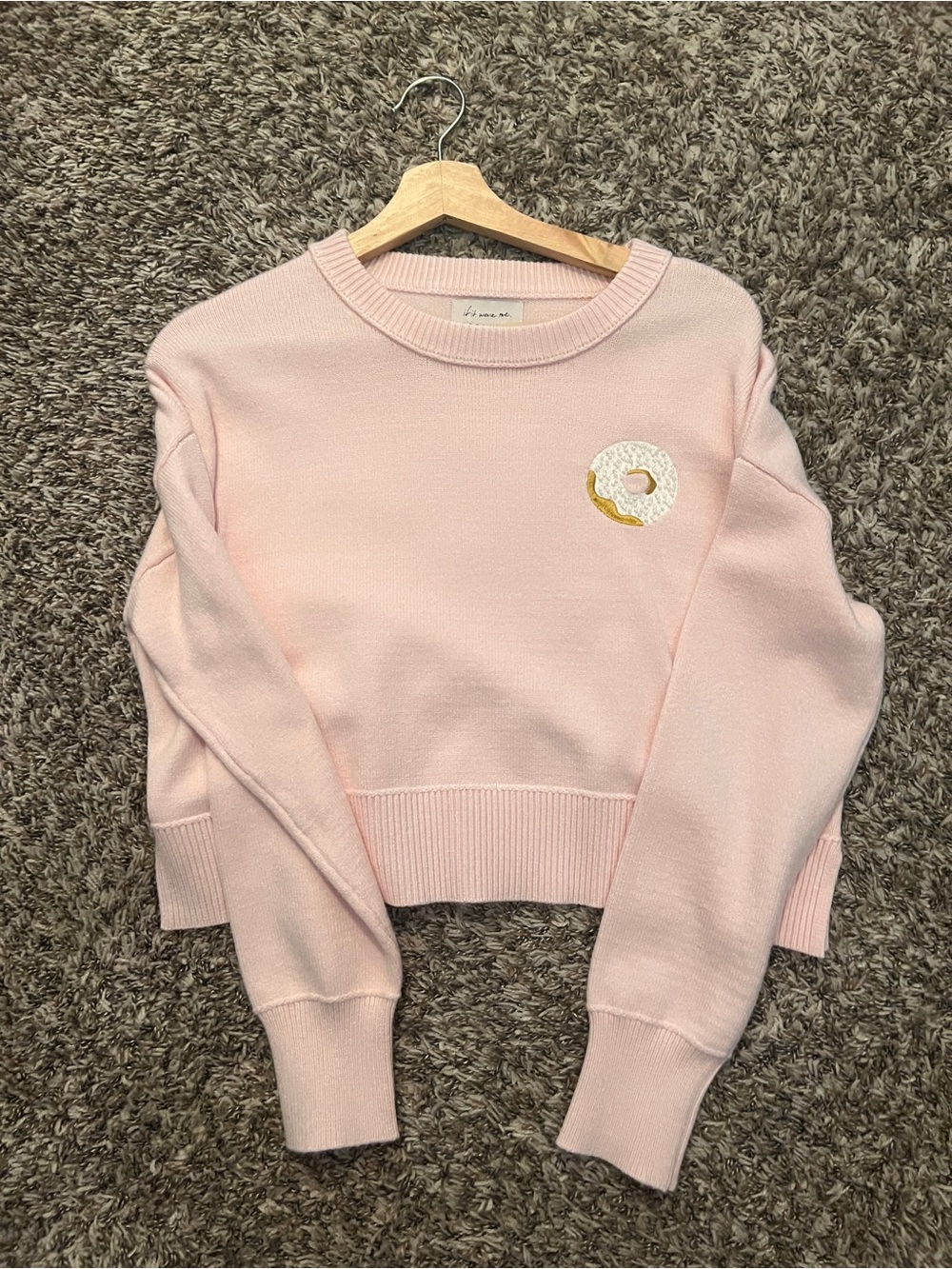 if it were me Light Pink Crewneck Sweater with Donut Patch